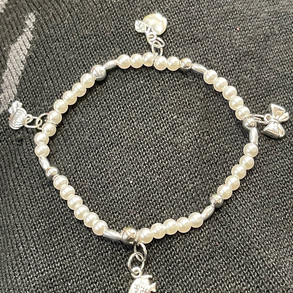 Silver and Cream New Hand Made Beaded Charm Bracelet